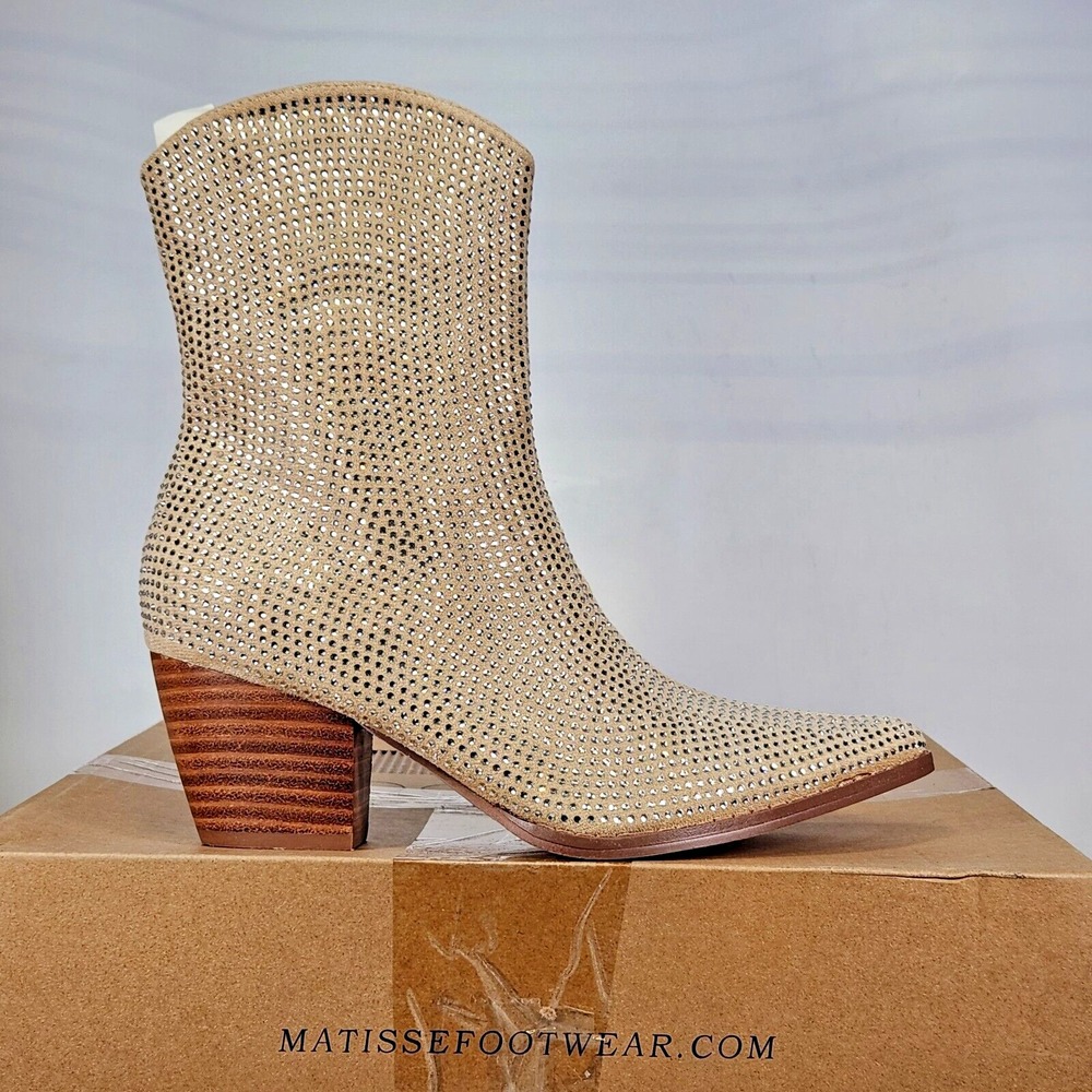 Coconuts by Matisse Hazel Boot Women Size 7.5 Natural Rhinestone Western Ankle